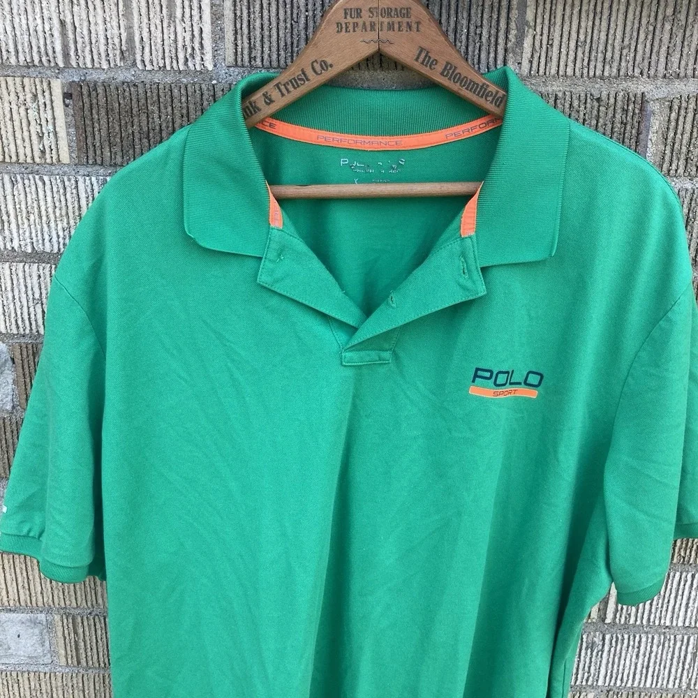 Polo Sport Ralph Lauren Men's XL Golf Polo Green Orange Thermo Vent Performance